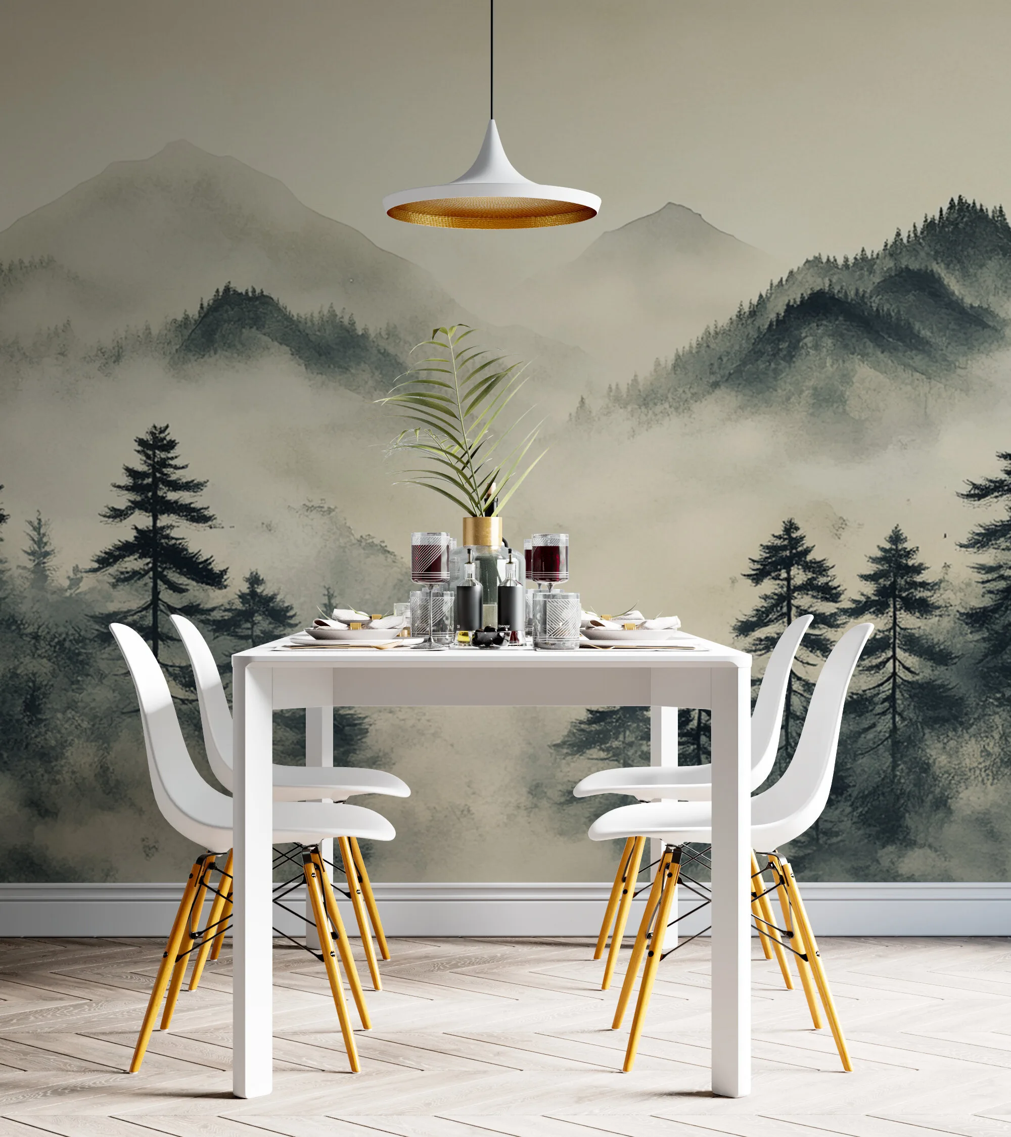 Rendered wallpaper image for Whispers of Tranquil Peaks Wall Mural