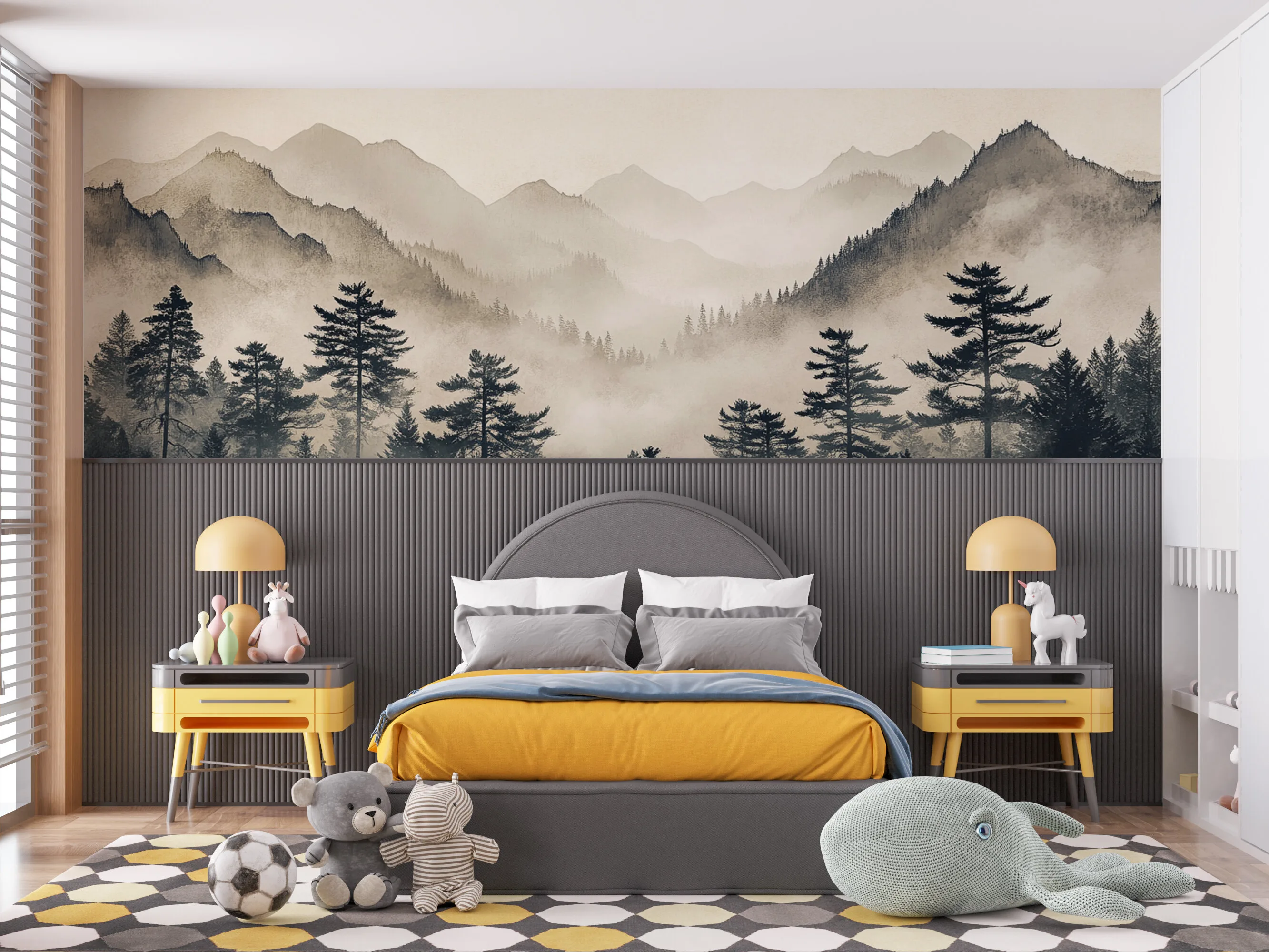 Rendered wallpaper image for Whispers of Tranquility in Misty Peaks Wall Mural