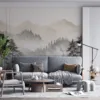 Misty mountain landscape with a tranquil lake and trees||