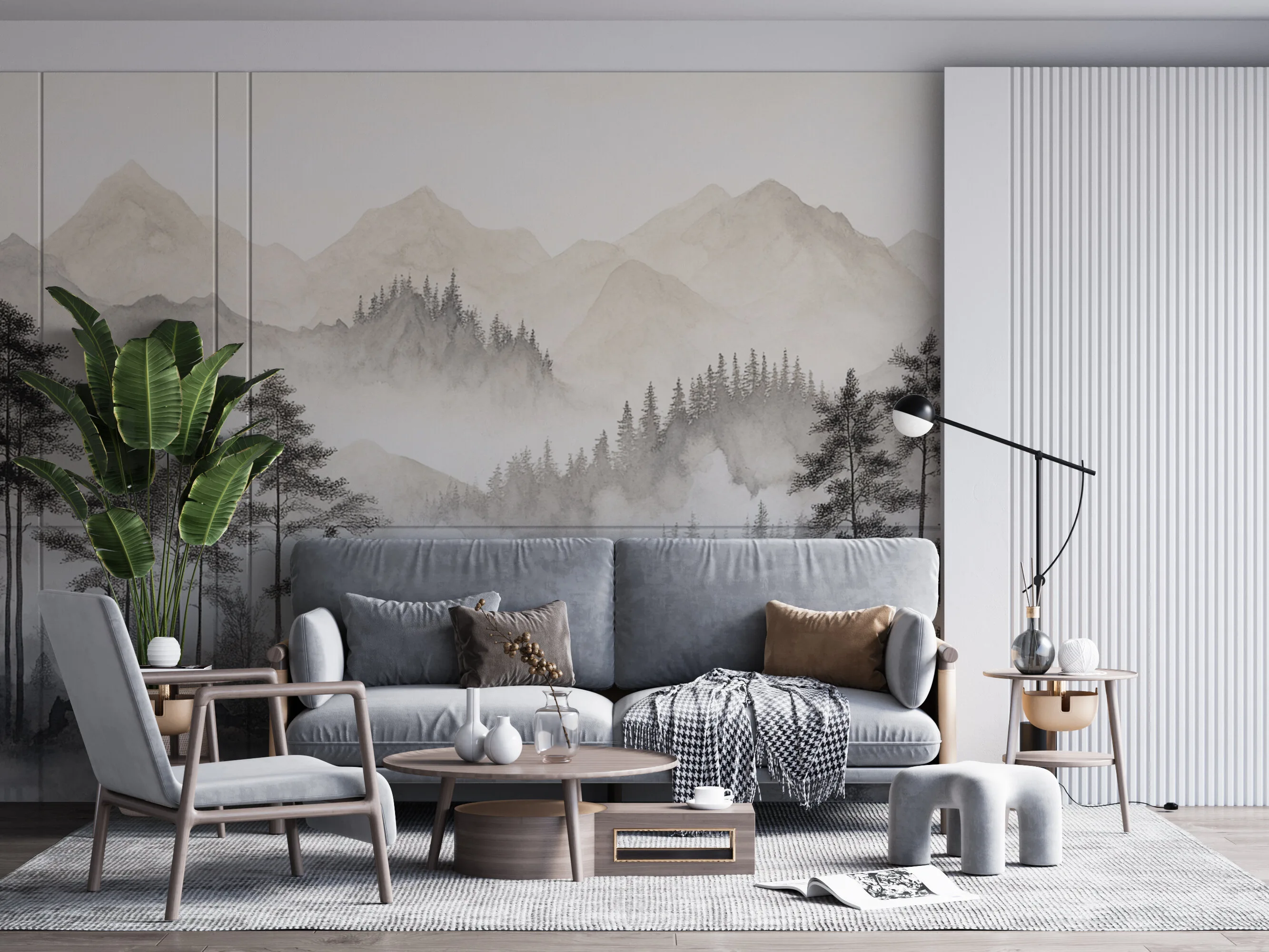 Rendered wallpaper image for Whispers of Tranquility in Monochrome Wall Mural