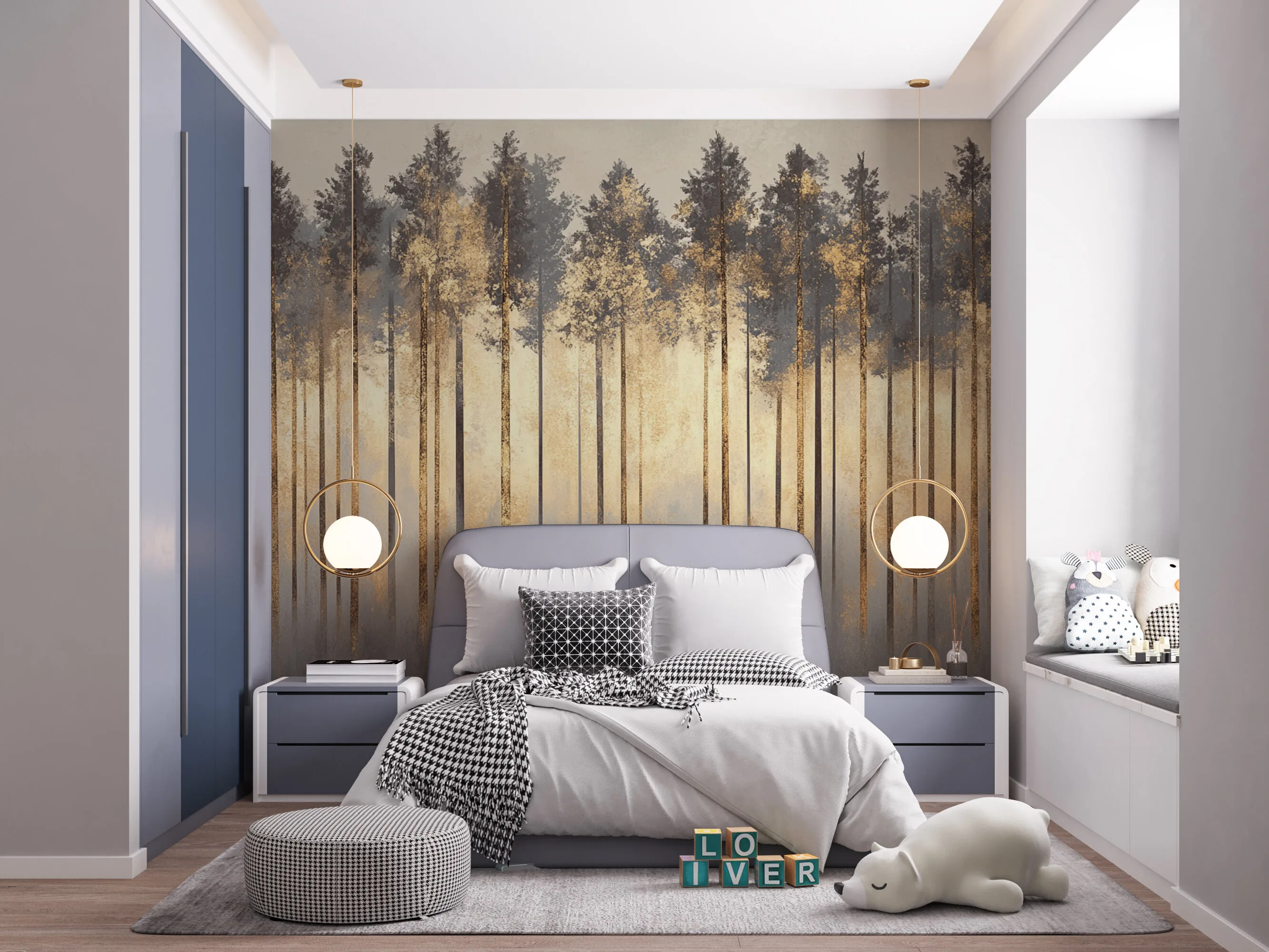Rendered wallpaper image for Whispers of Tranquility in the Forest Wall Mural