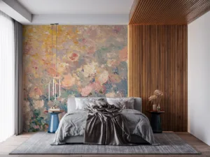 Abstract floral painting featuring soft pinks|whites|and light blues