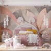 Abstract design with flowing shapes in soft pink