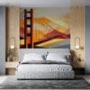 Abstract representation of the Golden Gate Bridge with geometric background.