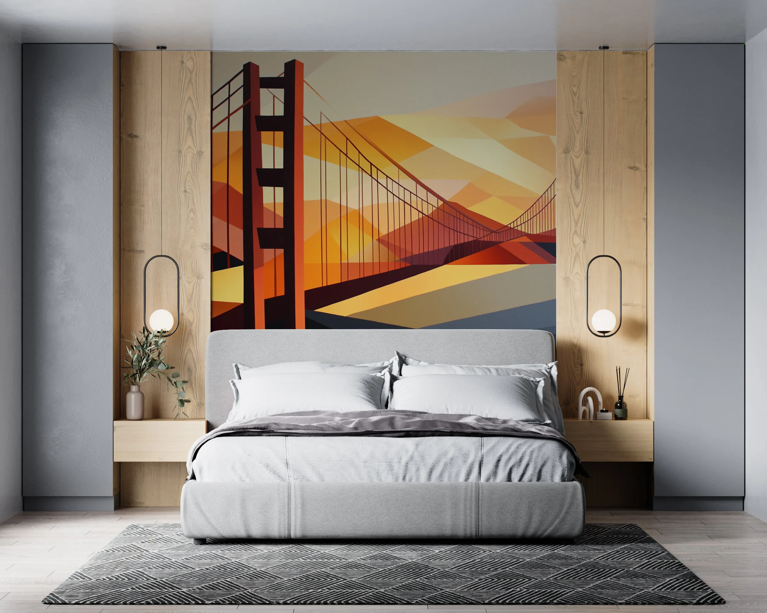 Rendered wallpaper image for Abstract Golden Gate Bridge Art Wall Mural