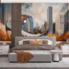 Abstract artwork of Chicago's Cloud Gate with vibrant autumn colors||