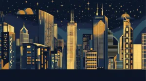 Alternative view of Art Deco City Skyline Illustration Wall Mural