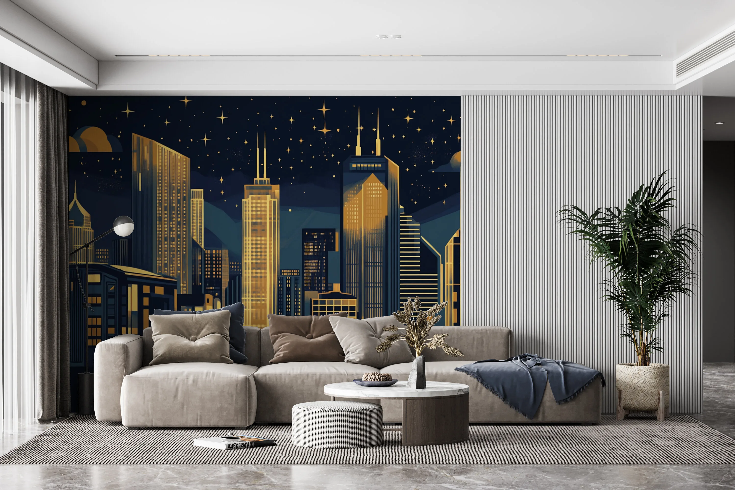 Rendered wallpaper image for Art Deco City Skyline Illustration Wall Mural