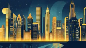 Alternative view of Nocturnal Elegance Skyline Artistry Wall Mural
