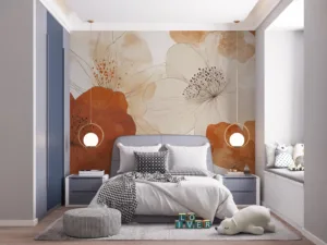 Stylized floral design in orange|cream|and light beige