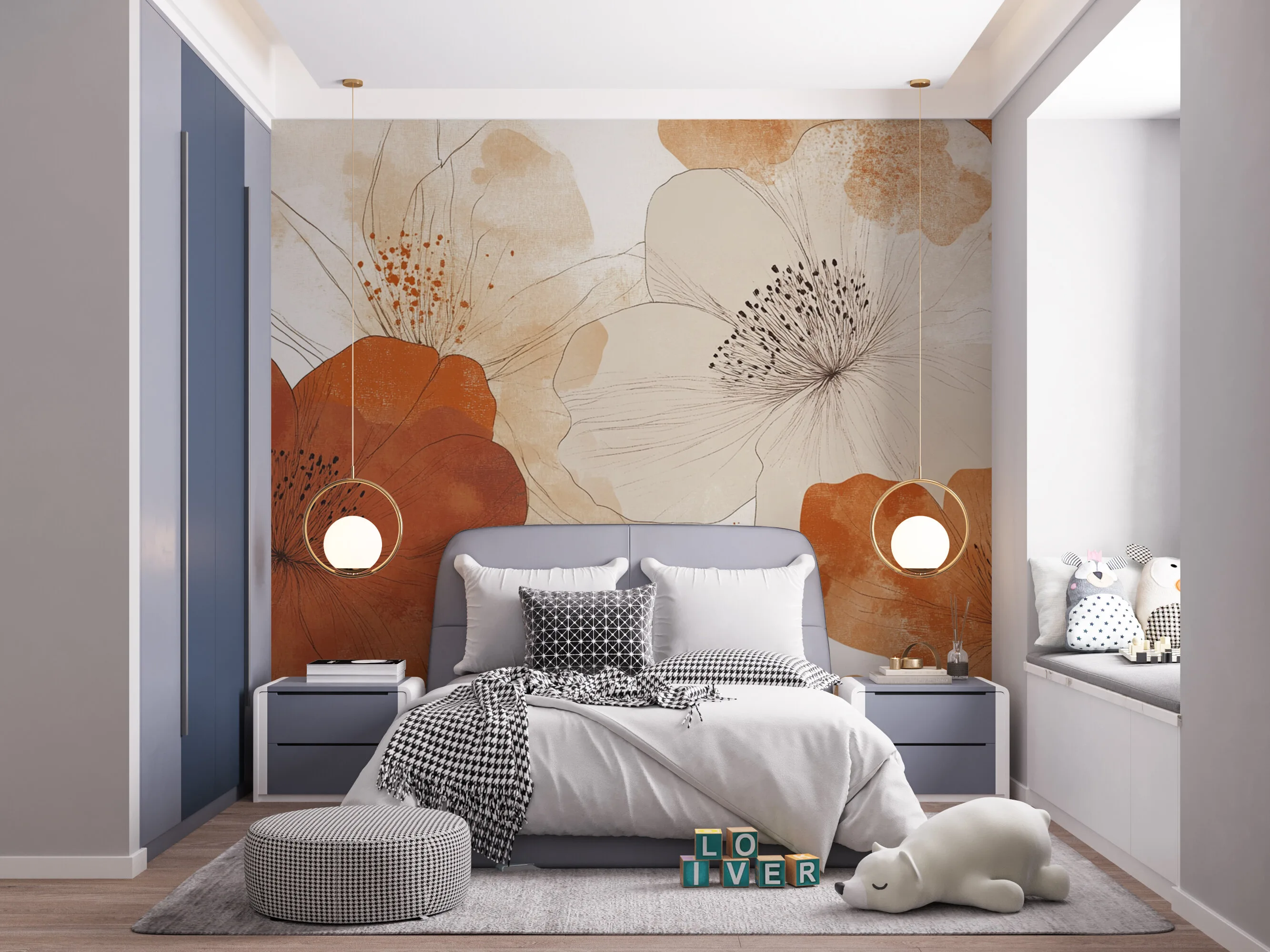 Rendered wallpaper image for Artistic Floral Design Wall Mural