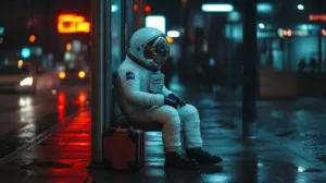 Alternative view of Astronaut at the Bus Stop Wall Mural