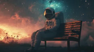Alternative view of Astronaut on a Cosmic Bench Wall Mural