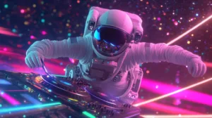 Alternative view of Astronaut DJ in Cosmic Colors Wall Mural