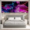 Astronaut DJ in a vibrant cosmic setting with colorful lights