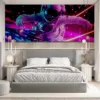 Astronaut DJ in a vibrant cosmic setting with colorful lights||
