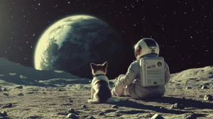 Alternative view of Astronaut and Dog on the Moon Wall Mural