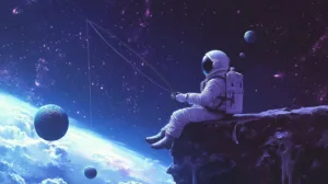 Alternative view of Astronaut Fishing in Space Wall Mural