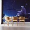 Astronaut fishing in outer space with a starry background||