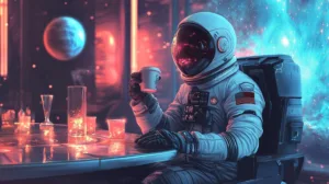 Alternative view of Astronaut in a Cosmic Lounge Wall Mural