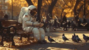 Alternative view of Astronaut in Autumn Park Wall Mural