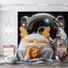 Astronaut in space with reflective visor showcasing cosmic elements||