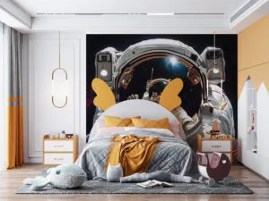 Astronaut in space with reflective visor showcasing cosmic elements