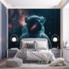 Astronaut in space against a starry galaxy background