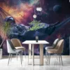Astronaut relaxing in a hammock against a vibrant cosmic background.||