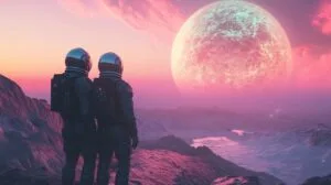 looking at a vibrant celestial body in the sky.