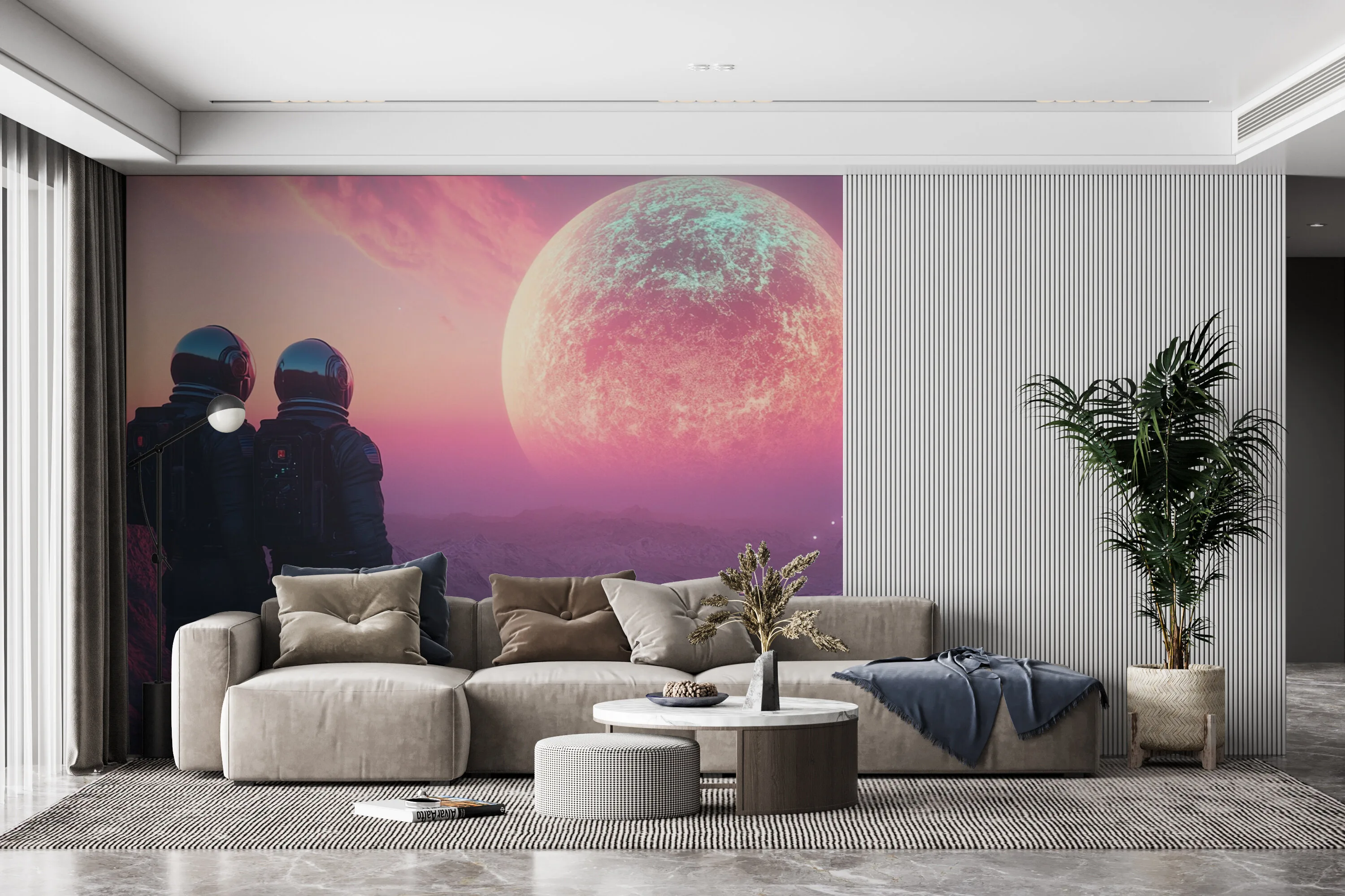 Rendered wallpaper image for Astronauts on an Extraterrestrial Landscape Wall Mural