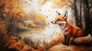 Alternative view of Autumn Serenity with Fox Wall Mural