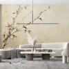 Minimalist bamboo branch artwork on textured warm background