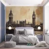 Artistic representation of Big Ben against a stylized background.||