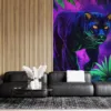 Black panther walking in a vibrant jungle setting||