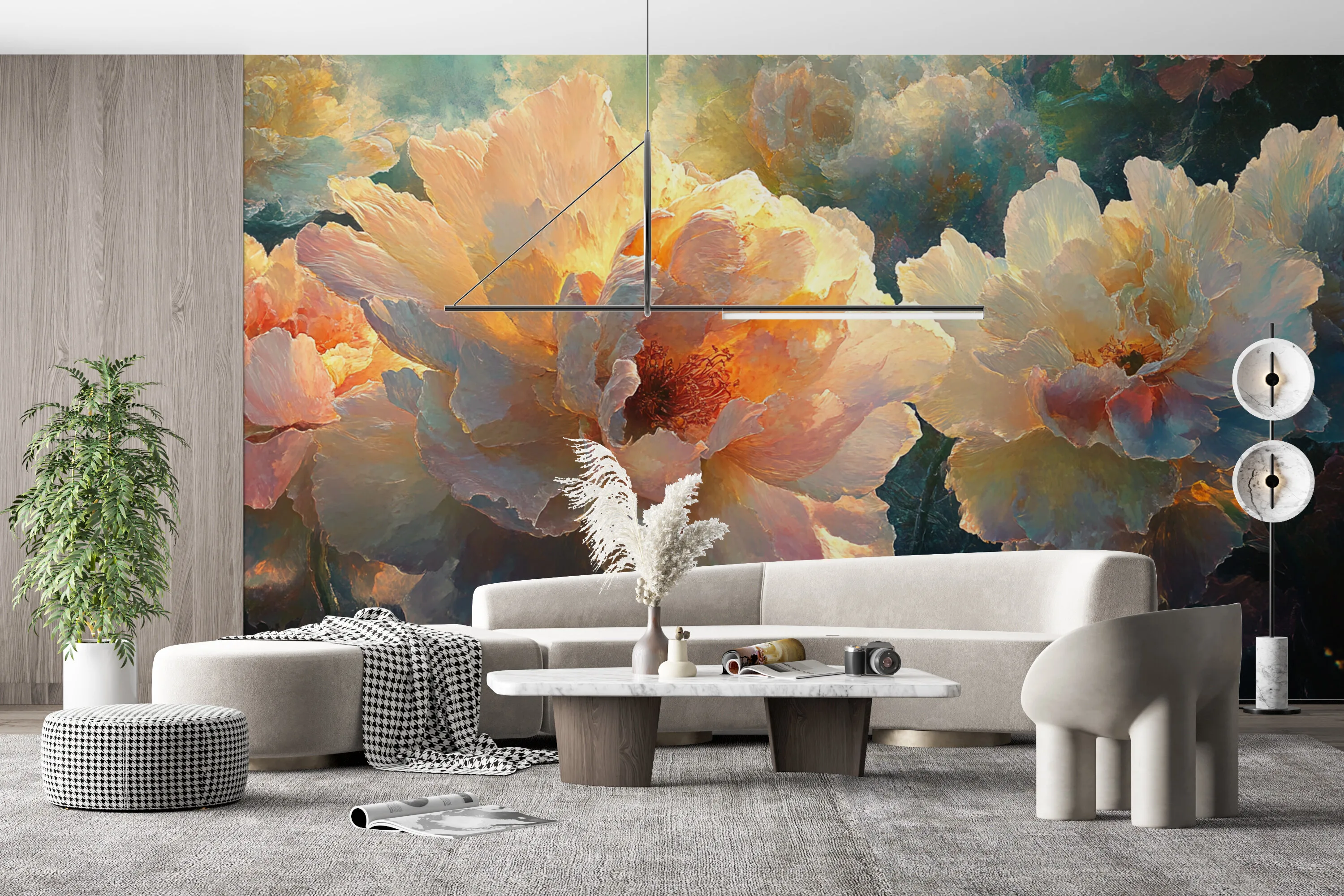 Rendered wallpaper image for Blooming Peonies in Pastel Serenity Wall Mural