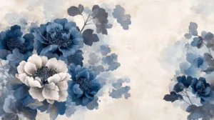 Alternative view of Blue and White Floral Design Wall Mural