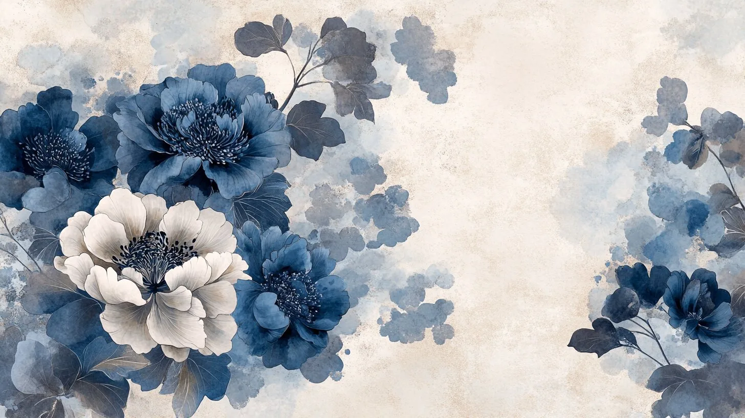 Main product image for Blue and White Floral Design Wall Mural