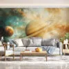 Cosmic scene with two planets and a starry sky