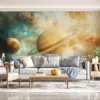 Cosmic scene with two planets and a starry sky||