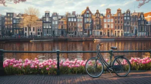 Alternative view of Charming Amsterdam Canal Scene Wall Mural