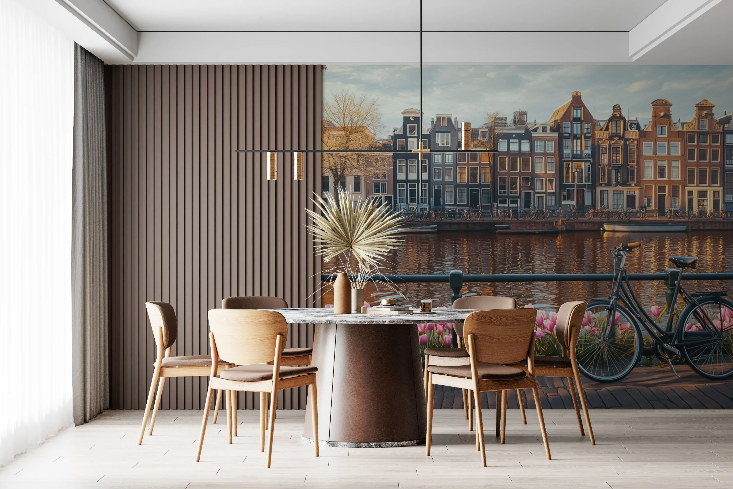 Rendered wallpaper image for Charming Amsterdam Canal Scene Wall Mural