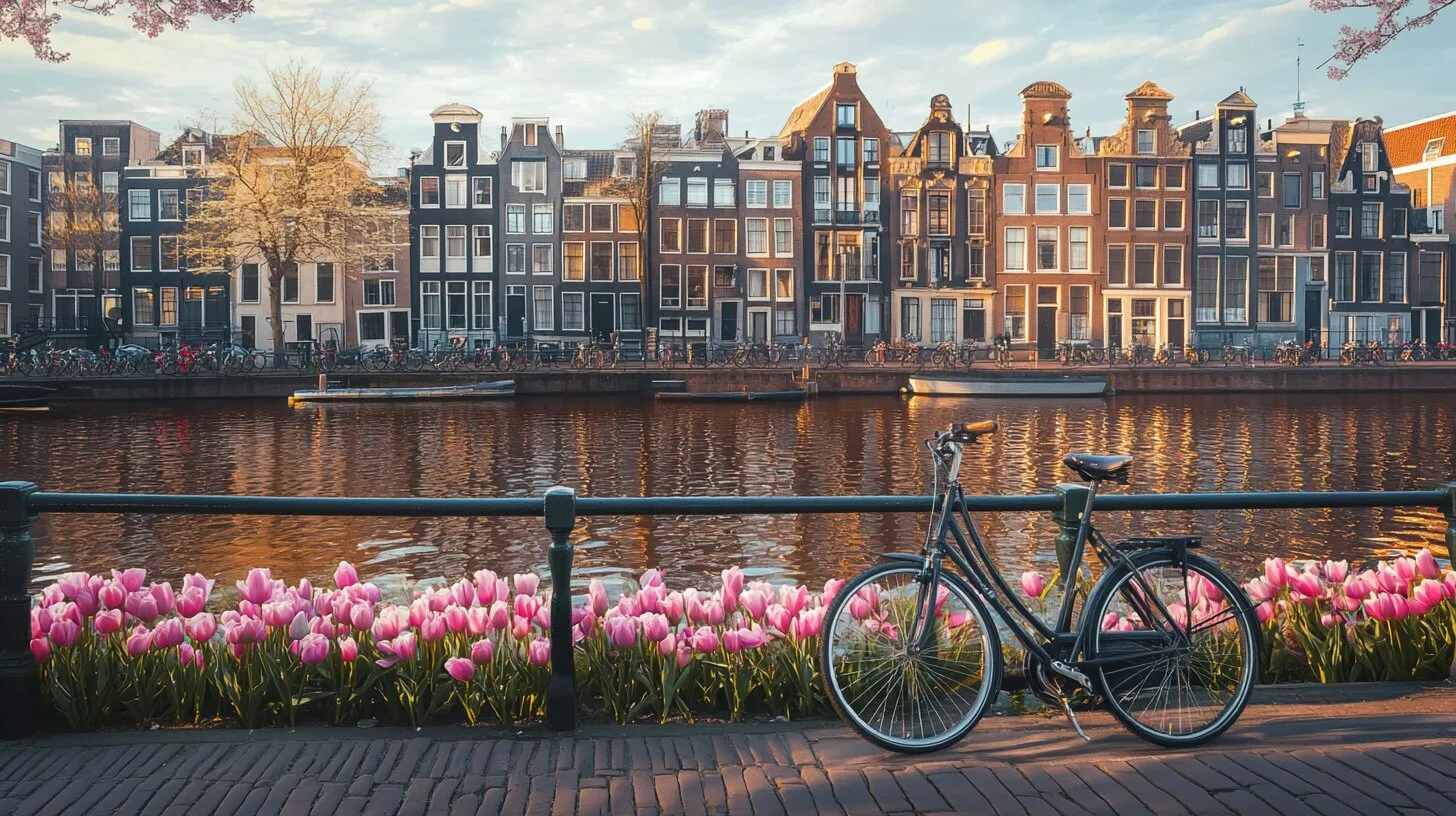 Main product image for Charming Amsterdam Canal Scene Wall Mural