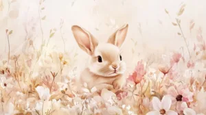 Alternative view of Charming Floral Rabbit Wall Mural