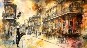 Alternative view of Charming Hand-Painted Urban Scene Wall Mural