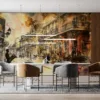 Charming hand-painted urban scene with saxophonist and French architecture.||