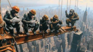 Alternative view of Chimpanzees in Hard Hats Wall Mural
