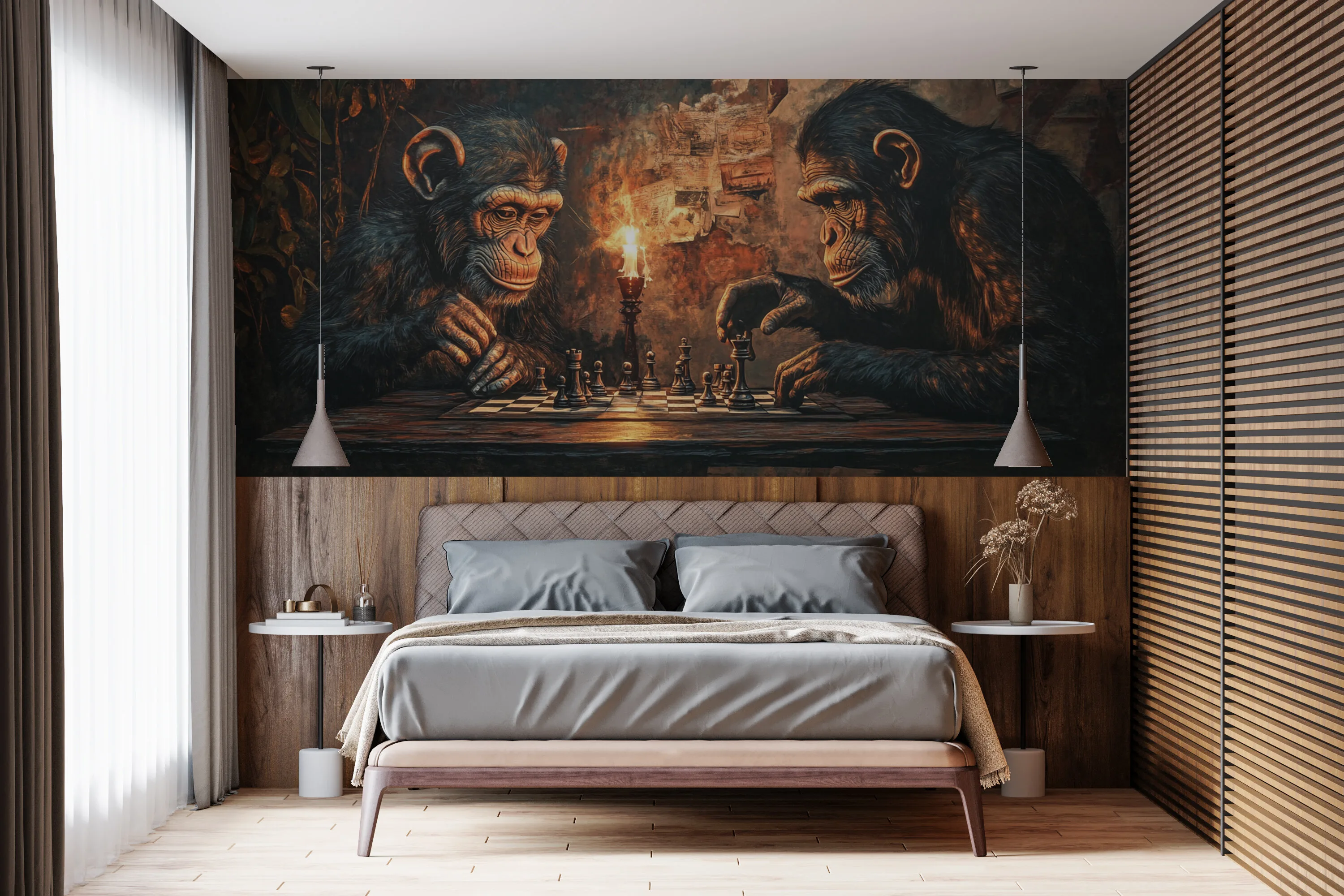 Rendered wallpaper image for Chimpanzees Playing Chess Wall Mural