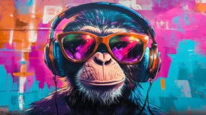 Alternative view of Colorful Monkey Art Wall Mural