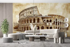 Detailed hand-drawn ink sketch of the Colosseum in Rome